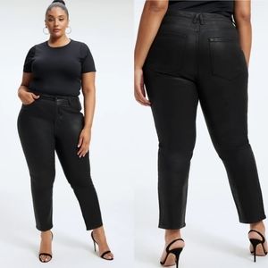 New Good American Good Classic Leather Coated High Waist Slim Ankle Jeans